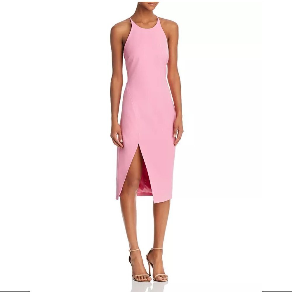Bardot Halter dress Marsh pink criss-cross straps midi Barbie new 4 XS X-Small